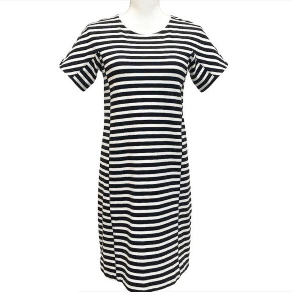 J Crew Striped T-Shirt Dress Shift Dress Black White Dress XS